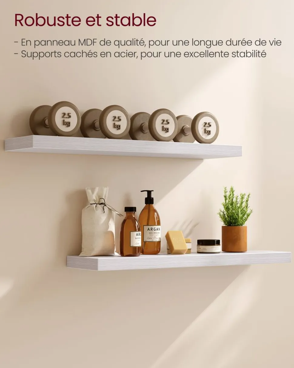 New SONGMICS Étagère murale 20 x 60 x 3,8 cm Blanc éRable