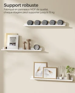 Shop SONGMICS Étagère murale 20 x 80 x 3,8 cm suspendue pour cadres photo blanc érable