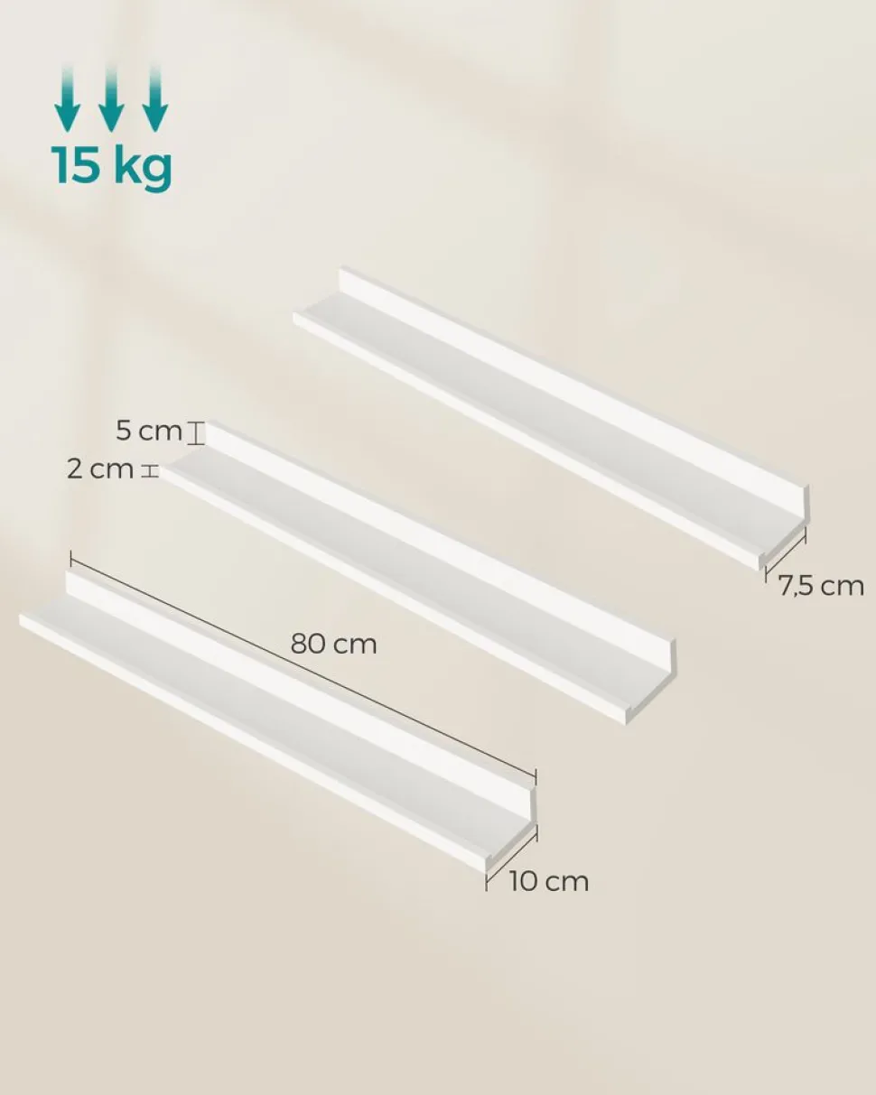 Shop SONGMICS Étagère murale 20 x 80 x 3,8 cm suspendue pour cadres photo blanc érable