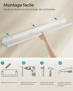 Shop SONGMICS Étagère murale 20 x 80 x 3,8 cm suspendue pour cadres photo blanc érable
