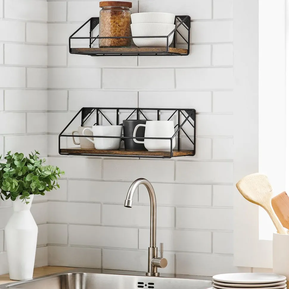 Fashion SONGMICS Étagère murale rond Noir