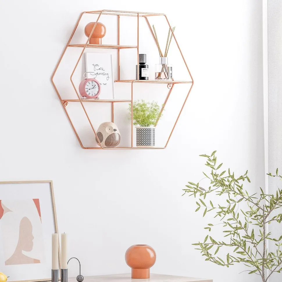 Discount SONGMICS Étagère murale ronde rose gold Beige