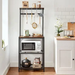 Sale SONGMICS Étagère plan cuisine 12 crochets Brun Vintage Noir