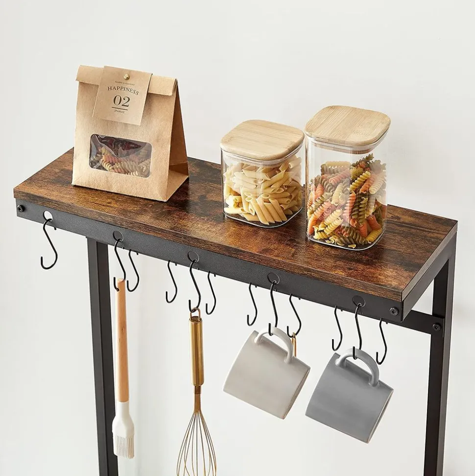 Sale SONGMICS Étagère plan cuisine 12 crochets Brun Vintage Noir