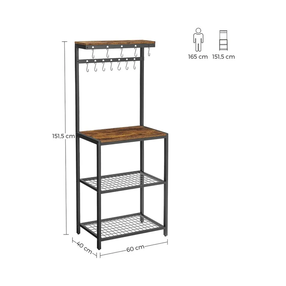 Sale SONGMICS Étagère plan cuisine 12 crochets Brun Vintage Noir