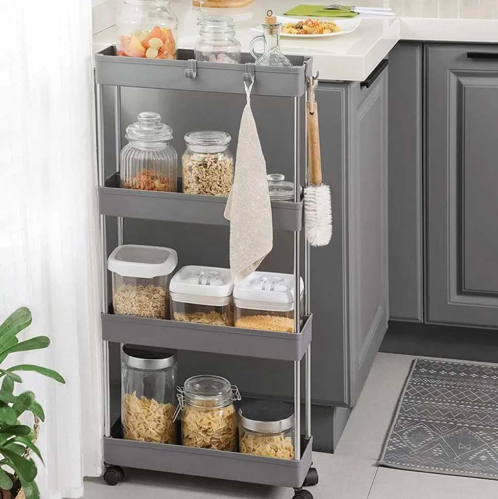 Discount SONGMICS Étagère roulettes 4 niveaux gris