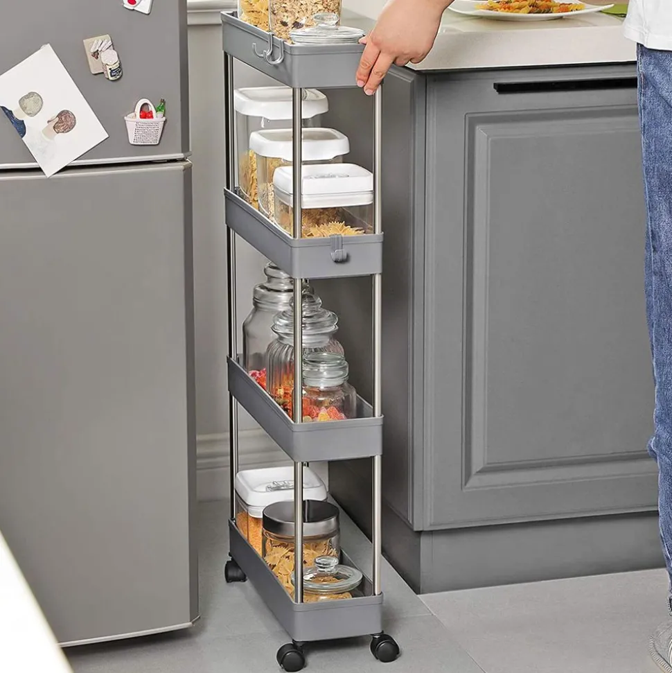 Discount SONGMICS Étagère roulettes 4 niveaux gris