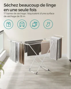 Outlet SONGMICS Étendoir à linge en métal blanc