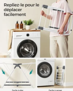 Clearance SONGMICS Étendoir à Linge Séchoir Pliable blanc