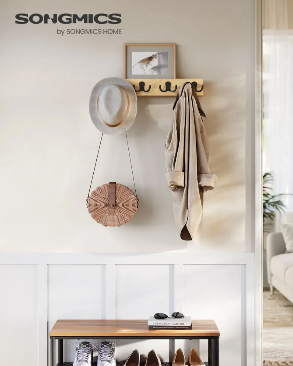 Shop SONGMICS Tringle vêtement murale 68 kg 30,4 x 170 x 7 cm en acier noir