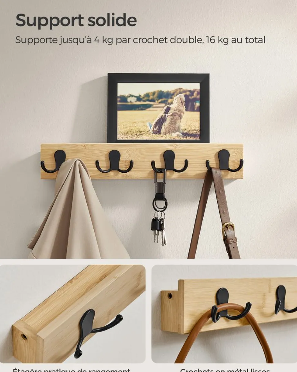 Shop SONGMICS Tringle vêtement murale 68 kg 30,4 x 170 x 7 cm en acier noir