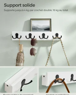 Shop SONGMICS Tringle vêtement murale 68 kg 30,4 x 170 x 7 cm en acier noir