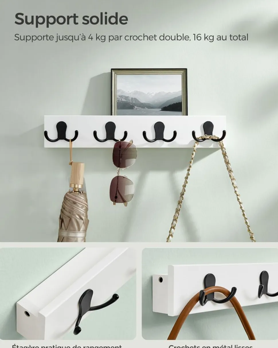 Shop SONGMICS Tringle vêtement murale 68 kg 30,4 x 170 x 7 cm en acier noir